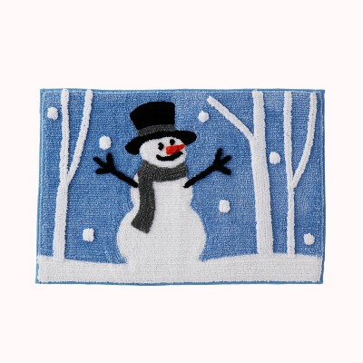 Winter Friends Bath Rug Blue - SKL Home: Snowman Pattern, Heavyweight Polyester, Machine Washable