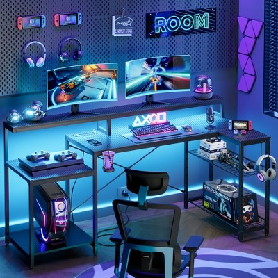 Bestier 71.5” Gaming Desk with Power Outlet, L-Shaped Computer Desk with Monitor Stand, Corner Gamer Table with Adjustable shelf & Headphone hook
