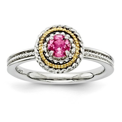 Black Bow Jewelry Sterling Silver & 14K Gold Plated Stackable Pink Tourmaline Ring