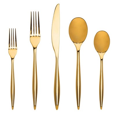 Godinger Silver 20pc Milano Mirrored Stainless Steel Flatware Set Gold: Service for 4, Dishwasher-Safe, 18/10 Stainless Steel