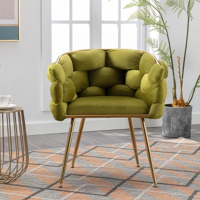 Modern Velvet Accent Chair, Tufted Upholstered Barrel Armchair with Gold Metal Legs, Soft Padded Vanity Chair for Living Room or Bedroom – Cuddlewood