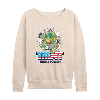 Women's - Teenage Mutant Ninja Turtles - Turtle Power Americana Lightweight French Terry Wide Neck Long Sleeve Graphic Shirt