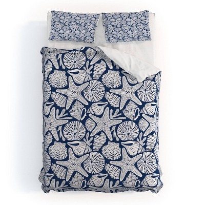 Deny Designs Heather Dutton Ocean Floor Nautical Shells Duvet Cover Bedding Set Blue