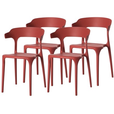 Fabulaxe Modern Plastic Outdoor Dining Chair with Open U Shaped Back