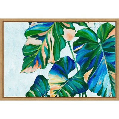 Amanti Art Blue Tropical Leaves I by Alex Black Framed Canvas Wall Art