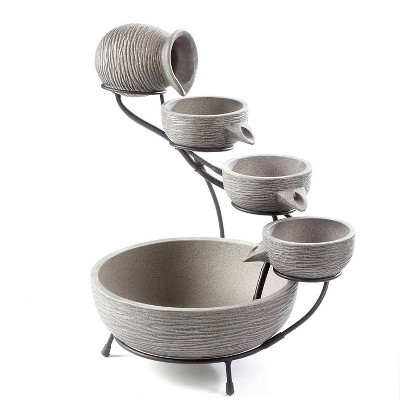Oslo Solar Concrete Cascade Fountain Light Gray - Smart Solar: Weather-Resistant, No Assembly Required