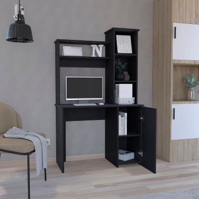 CAVINAS Modern Computer Desk with Hutch and 3-Tier Storage,25.8" Wide Office Desk w/Single Door Cabinet and Open Shelves
