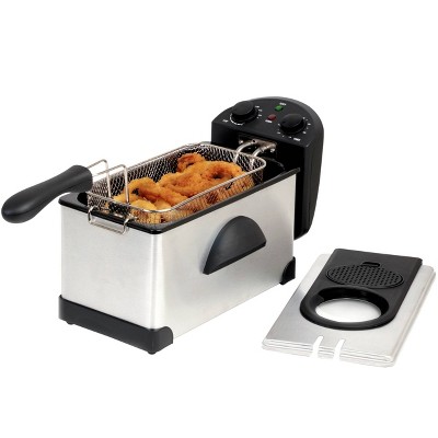 MegaChef 3.17qt Stainless Steel Electric Deep Fryer with Timer 965121818M: 1500W, Dishwasher-Safe Parts, Fries Cooker