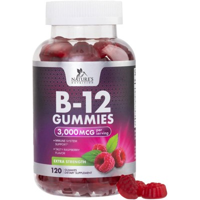 Vitamin B12 Gummies 3000mcg, Extra Strength B-12 Energy - Raspberry flavor - 60 Gummies;120 Gummies