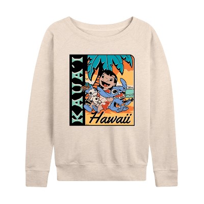 Women's - Lilo and Stitch - Lilo Stitch Kauai Lightweight French Terry Wide Neck Long Sleeve Graphic Shirt
