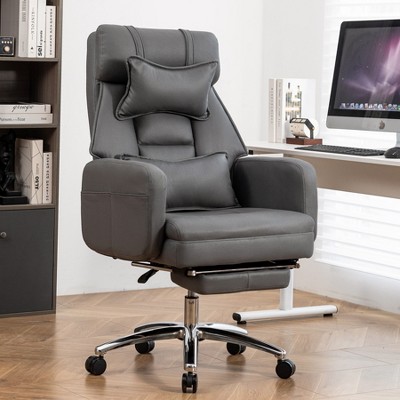 Swivel Ergonomic Reclining Office Chair with Footrest, High Back Boss Chair in Tech Leather with Headrest & Lumbar Support - ModernLuxe