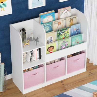 Sevobal Decorative Bookshelf Multifunctional Kids Bookshelf And Storage Organizer With 3 Collapsible Fabric Drawers, White, 36.2"*11.8"*31.5"