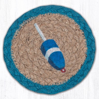 Earth Rugs Blue Buoy Printed Coaster – 5"x5" Nautical Jute Accent for Coastal or Beach Decor