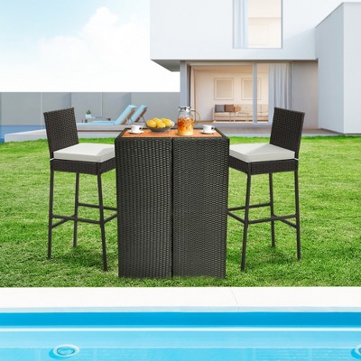 Costway Patio Wicker Barstools Bar Height Chairs W/ Cushions Backyard Off White