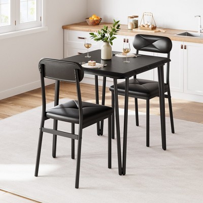 Whizmax Small Dining Table Set for 2, 3 Piece Kitchen Bar Dinette Square, with PU Upholstered Chairs