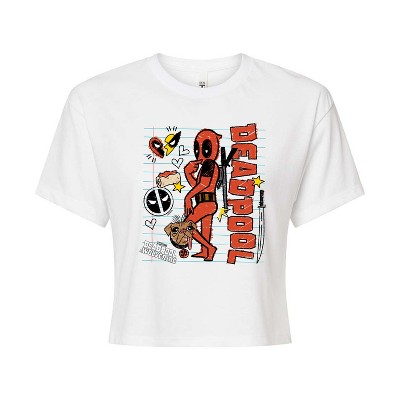 Women's - Marvel - Deadpool & Wolverine Notebook Doodles Cropped Graphic T-Shirt