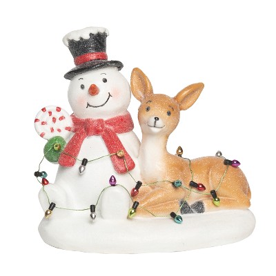Transpac 6.25 in Multicolor Christmas Tangled Snowman and Reindeer Polyresin Decor for Holiday Cheer