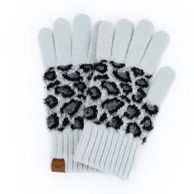Britt's Knits Womens Winter Stylish Vegan Leopard Print Cozy Knit Cuffed Gloves One Size Fits Most