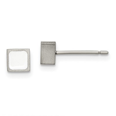 Chisel Titanium Brushed with White Enamel Square Stud Earrings