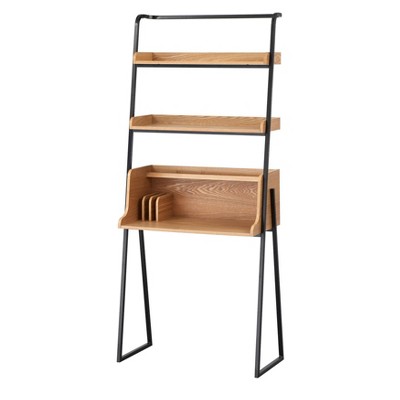 Estanier Desk with Shelves Natural/Black - Lifestorey: Industrial Style, Veneer Finish, Metal Frame, Open Storage