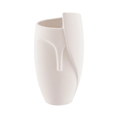 Danya B. Hans Ansit Cream Abstract Contemporary Face Matte Ceramic Sculpture Decorative Planter Vase