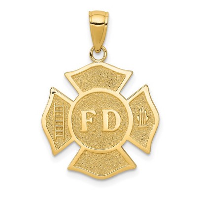 Black Bow Jewelry 14k Yellow Gold Fire Department Medal Pendant