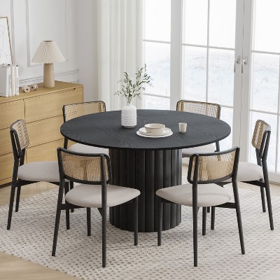 PexFix 52" Solid Wood Round Dining Table Kitchen Table for 4-6 with Tabletop & Textured Cylindrical Base for Living/Dining Room Coffee Office Black