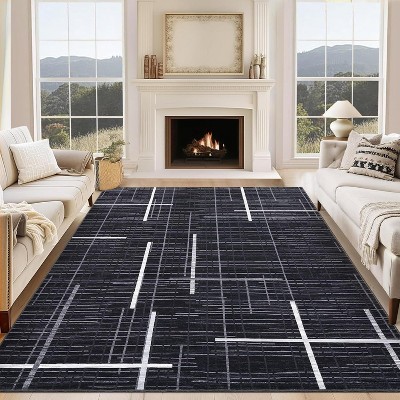 Washable Modern Interwoven Lines Rug Low Pile Stain Resistant Area Rug with Non-Slip Backing for Living Room, Bedroom, Home Office, Entryway Kitchen