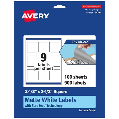 Avery TrueBlock Matte White Paper Labels,  2-1/2" x 2-1/2" Square