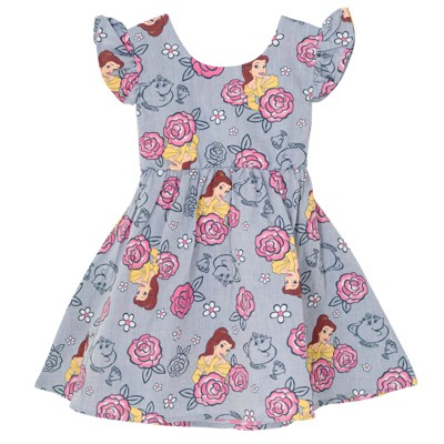 Disney Floral Girls Chambray Skater Dress Toddler Sizes (0-3 Months - 14-16)