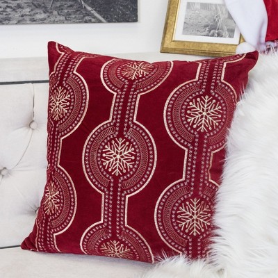 Kumasinova 20" Square Holiday Embroidered Throw Pillows,Velvet Festive Couch Pillows with Snowflake/Geometric Embroidery,Decorative Pillows for Bed