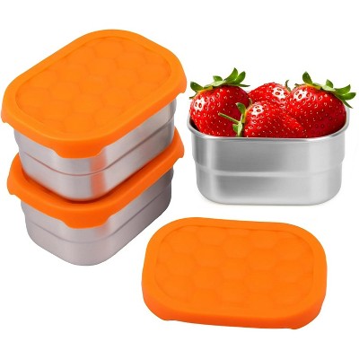 Set of 3 stainless steel containers, 8 oz small snack containers with silicone lids, reusable