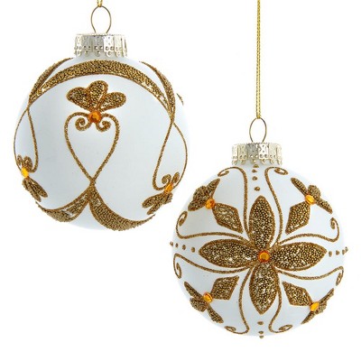 Kurt Adler 80MM White Balls with Gold Beads, 6-Piece Set