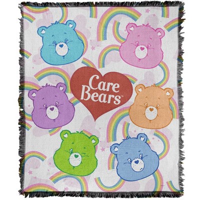 Care Bears Bear Heads Blanket 50"x60" Woven Tapestry