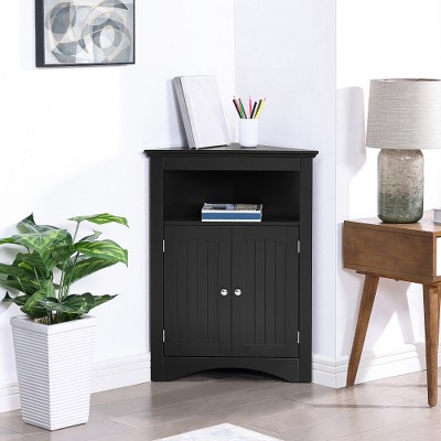 LIVAREEmlen Corner Bookshelf with Doors and Shelves, Kitchen, Living Room,Free Standing Storage Cabinet