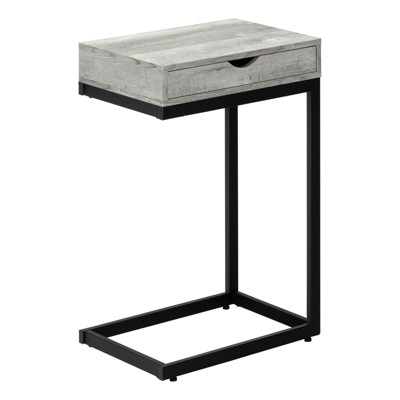 FONTOI C-shaped Side Table with Storage Drawer, Bedside Table, Snack Stand for Living Room, Bedroom, Grey, 10.25"*24.5"*15.75"