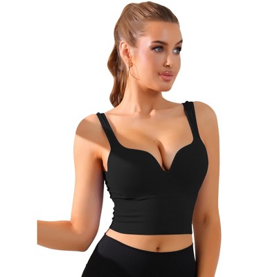 Allegra K Women's Wire-Free Integrated Cup Sports Push-Up Ribbed Longline Camisoles