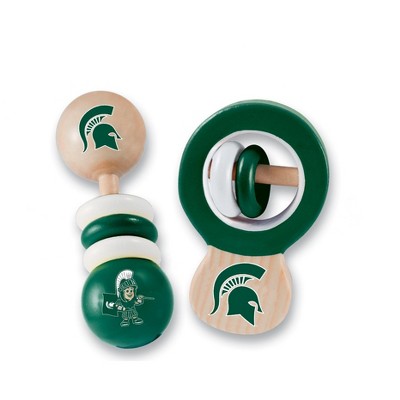 BabyFanatic Wood Rattle 2 Pack - NCAA Michigan State Spartans Baby Toy Set