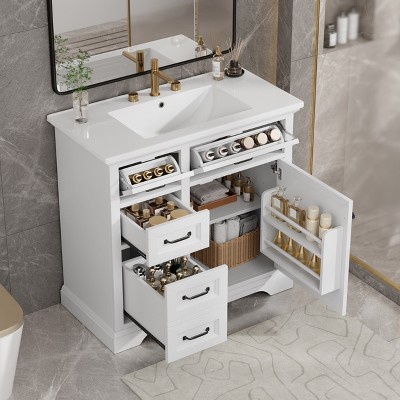 36" Freestanding Bathroom Vanity with Ceramic Sink, 4 Drawers & Soft-Close Door - ModernLuxe