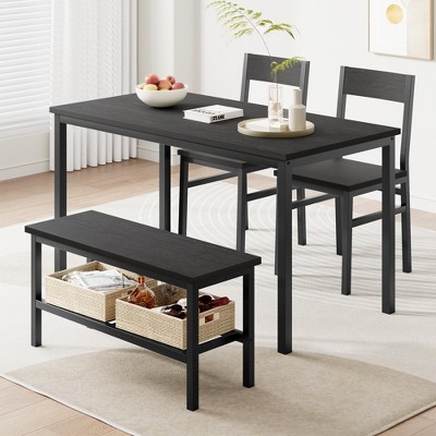 Dining Table Set for 4 with Bench, Kitchen Table Set with Bench, Dining Room Table Set with Storage Racks, Table and Chairs Set