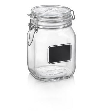 Bormioli Rocco Fido Square Clear Jar with Chalkboard, 33-3/4-Ounce
