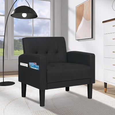 TYBOATLE Accent Chair for Living Room Chairs, Fabric Tufted Upholstered Arm Chair, Comfy Upholstered Reading Accent Chairs Side Chair, Black