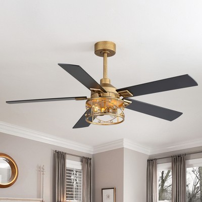 Airsurfer 52" Painted Gold Ceiling Fan with Light,5 Black Plywood Blades,6 Speeds DC Motor,Memory Function,2 Downrods,Remote Control Included