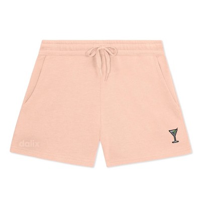 Dalix Martini Embroidered Shorts Washed Soft Fleece Relaxed Drawstring Pocket Fit Lounge Womens