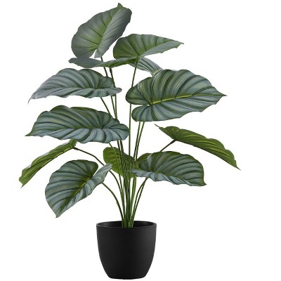 Gulches 24" Faux Calathea Plant - Real Touch Indoor Potted Greenery w/Black Pot, Lifelike Fake Plant for Table/Home/Office Decor