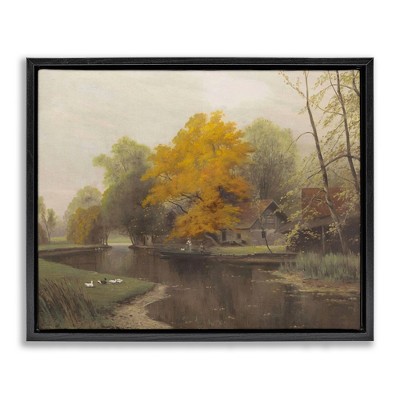 Stupell Industries Vintage Fall By The River Floating Frame Canvas Art