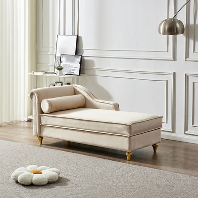 Upholstery Chaise Lounge Chair with Storage, Modern Velvet Arm Chaise Lounge, Sleeper Lounge Sofa Couch for Bedroom Office Living Room