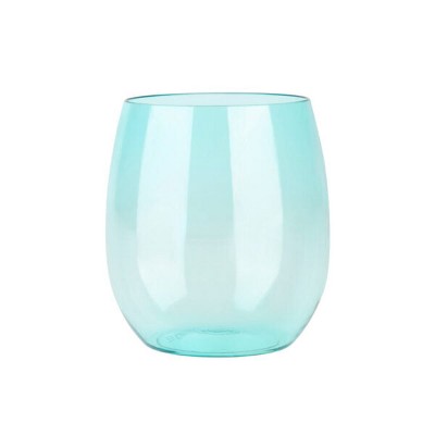 Posh Setting 12 oz Aqua Plastic Disposable stemless Wine goblet - 6 Pack