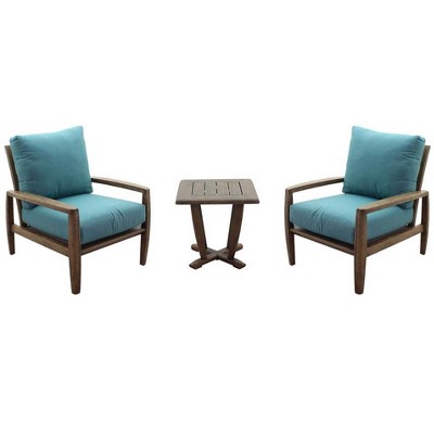 Courtyard Casual Avalon FSC Teak 3 pc Seating Set  Includes:  Two Club Chairs and One Square End Table