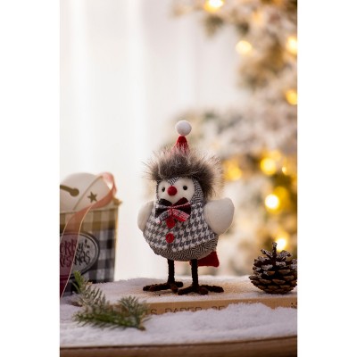 Gulches 3.9x4.3x6.3" Fabric Bird with Plaid Bow-Tie Set of 2, Halloween Decor